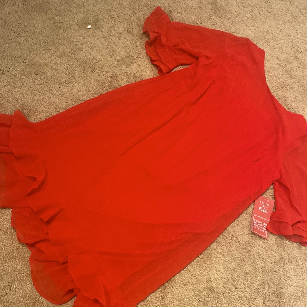 Truth & Fable womens red Valentines dress Sz M NEW NWT sheer overlay ruffle hems